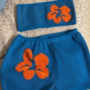 SHEIN Blue and Orange Crop Top Set